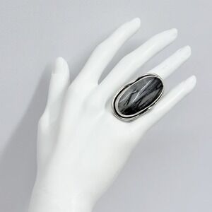 A Pacak or Andrzej Pacak Sterling Dendritic Agate Ring 1 3/4" Long x 1" Sz 7 1/2